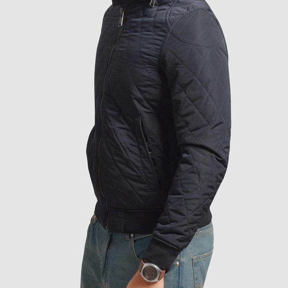 OLGYN Men’s Quilted Navy Blue Bomber Jacket - Picture 3 of 3